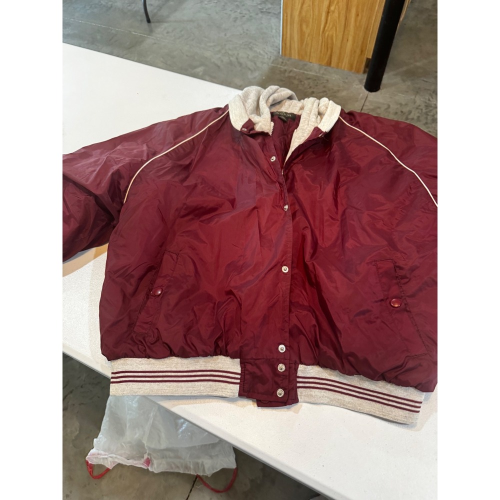 RedHead Hooded Bomber Jacket Burgundy Maroon Quilted Varsity Windbreaker XL